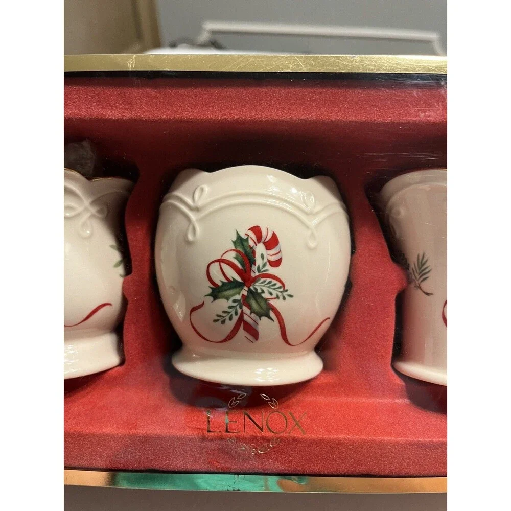 Lenox Christmas Holly Berry Ribbon Candle Holder Set of 3 NIB